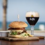 Chicken burger and beer in restaurant